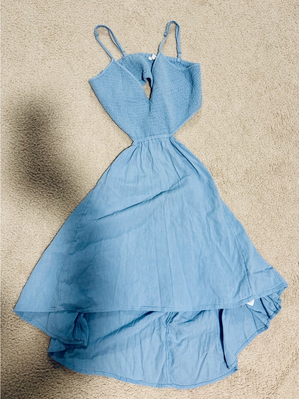 aerie Light Blue Smocked Sundress with Flowy Skirt